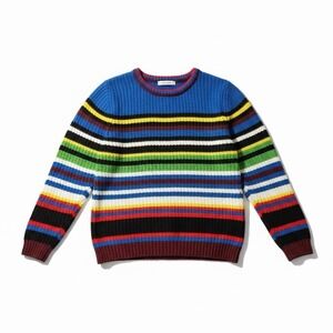 PINK‎ ROSE Vibrant Multicolored Striped Ribbed Knit Crew Neck Sweater M